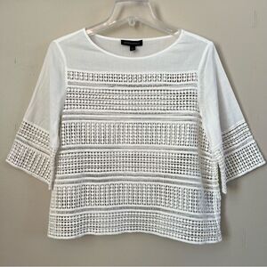 Banana Republic Boho Cottagecore Lace Eyelet Blouse 3/4 Sleeves Ivory SZ S